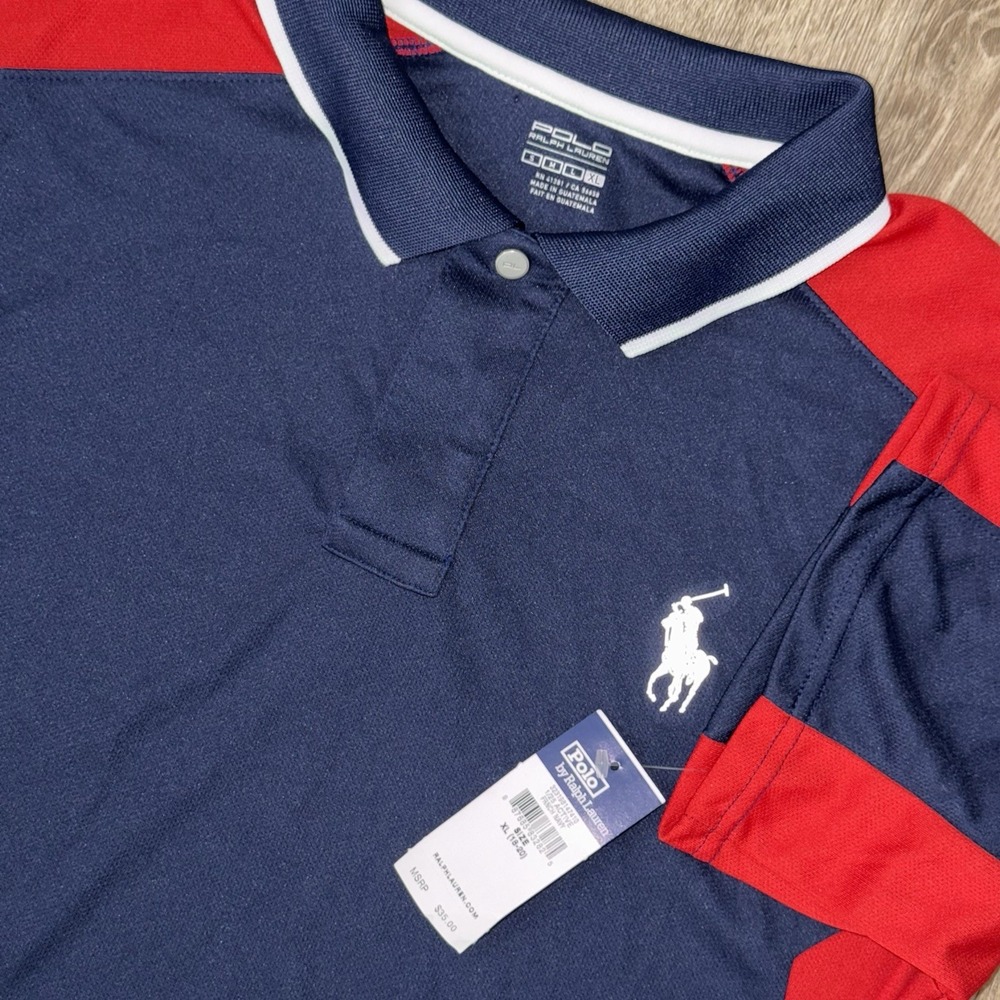 NEW Polo Ralph Lauren Performance Polo Boys Youth XL Red Navy Blue Big Pony